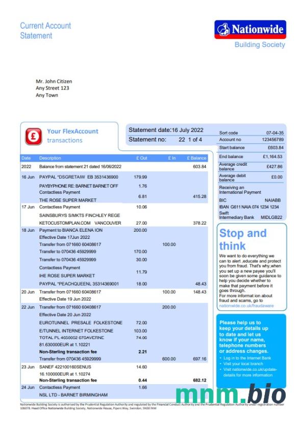 Szablon wyciągu bankowego w Wielkiej Brytanii w formacie Word i PDF